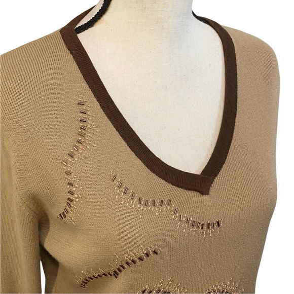 3/$10 Ziani Couture Sweater M Tan Beaded Top - Picture 3 of 7